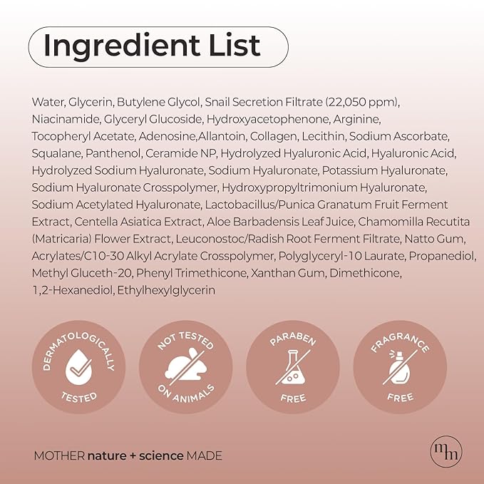MOTHER MADE Snail Face Mask With Niacinamide 2% & Vitamin E, Collagen Sheet 10 EA, For Dry & Sensitive Skin, Mascarillas Para La Cara, Hyaluronic Acid, Korean Skincare