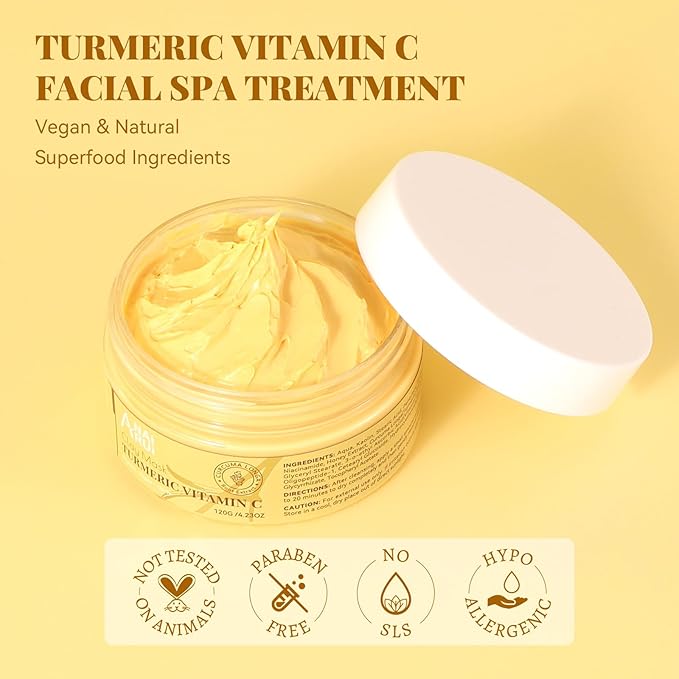 ANAI RUI Turmeric Vitamin C Clay Mask, Vitamin C Clay Facial Mask for Blackheads, Pores, Wrinkles, Fine Lines, Hydrating, Clarifying, Cleansing, Control Oil, 4.23 OZ