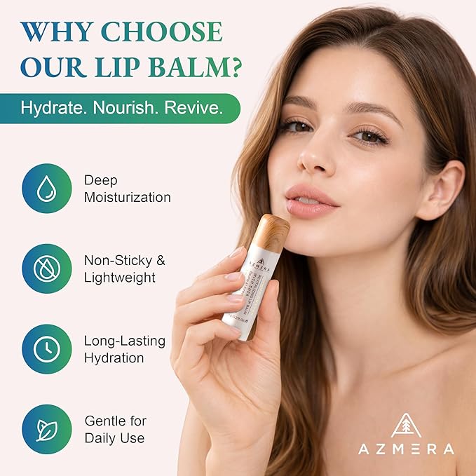 Azmera Cocoa Butter Lip Balm - Organic Shea Butter from Ghana Chapstick for Dry Chapped Lips - Double Butter Lip Moisturizer - Made in USA - 6g Stick