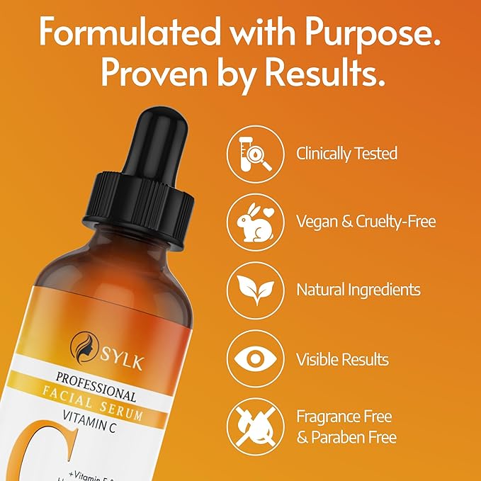 Sylk Vitamin C Serum For Face with Hyaluronic Acid & Vitamin E – Brightening Serum – Treatment for Anti Aging, Dark Spots, Tone, Fine Lines & Wrinkles - Microneedling - Korean Skincare - 2 fl oz