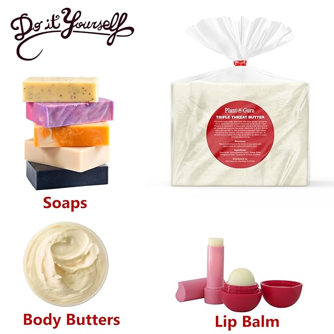 Plant Guru Triple Threat Body Butter 5 lbs. Bulk - Blend of Shea, Mango & Coconut Oil - 100% Pure Natural Raw Unrefined Moisturizer For Dry Skin, Face And Hair. Great For Lip Balm and Soap Making