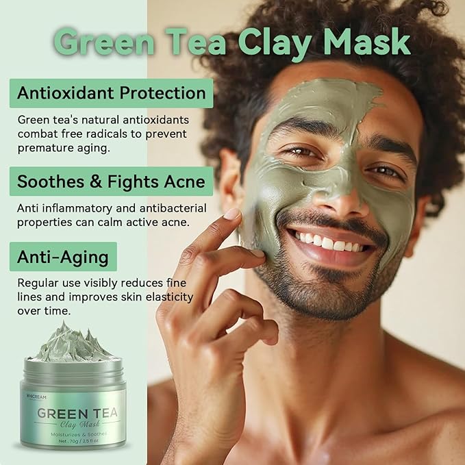 Hicream Turmeric Clay Mask, Green Tea, Dead Sea Minerals Mud Mask, Spa Facial Mask 3-Piece Set for Deep Cleansing, Moisturizing and Refining Pores, Vegan & Cruelty-Free, 7.5 fl.oz