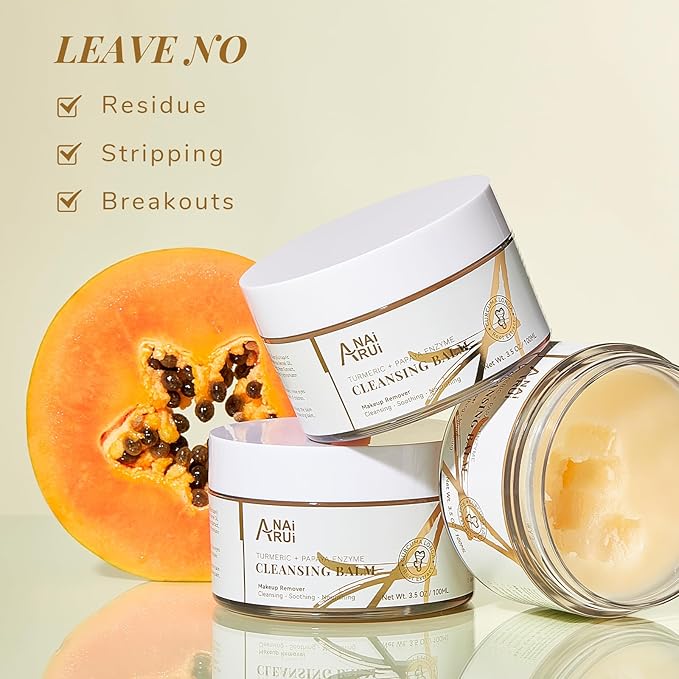 ANAI RUI Turmeric Makeup Remover Balm, Turmeric Cleansing Balm, Face Exfoliator for Melting Makeup, Cleansing Pores & Blackheads, Hydrating, Smooth Skin, 3.5OZ
