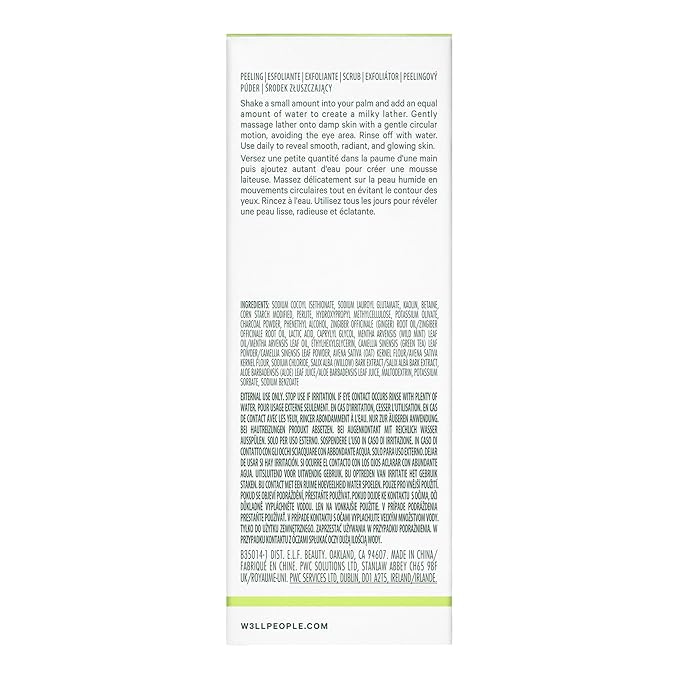 Well People Plant Powderfoliant Renewing Charcoal Exfoliating Powder, Exfoliant For Brightening & Softening Your Complexion, Vegan & Cruelty-free