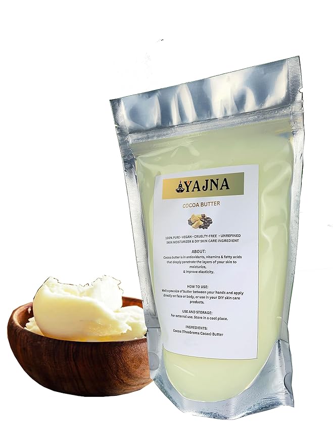 Yajna Organic Raw Cocoa Butter 100% Pure,Natural & Unrefined| Skin Moisturizer For Face, Body & Hair| 8 OZ/230 GM Ivory/White Grade A | DIY Creams, Balms, Lotions, Soaps| Softens Dry & Tough Skin
