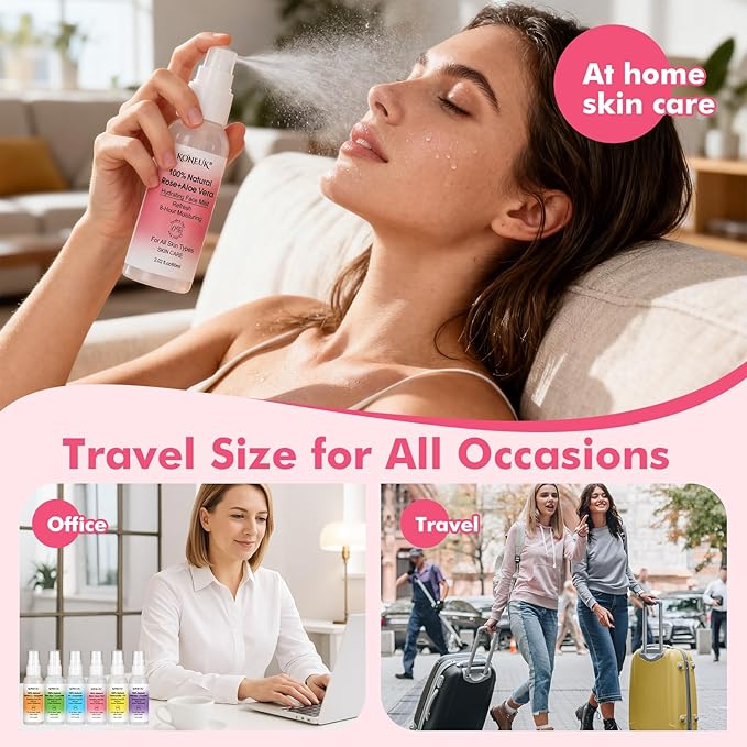 KONEUK Skincare Refreshing Face Mist Kit-Long Hydration and Soothing Facial Spray for Glowing Skin Care, Mini Face mist Gifts for Women, Mothers Day Gifts, Teacher Gifts, Trave Size2.02 fl oz 6 Pack