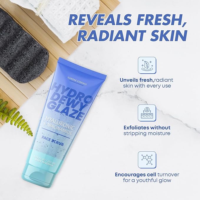 Face Scrub with Hyaluronic Acid & Niacinamide – Gentle Exfoliation & Deep Hydration – Dermatologist Tested, Anti-Wrinkle, Korean Skin Care – Clean Beauty, Cruelty-Free – 6.76 Fl Oz