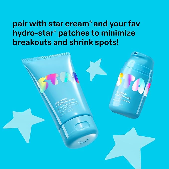 Starface Star Wash + Salicylic Acid, Foaming Facial Cleanser, Made for Breakout-Prone and Sensitive Skin, Minimize Breakouts and Unclog Pores, Unscented, Fragrance-Free (5 fl oz)