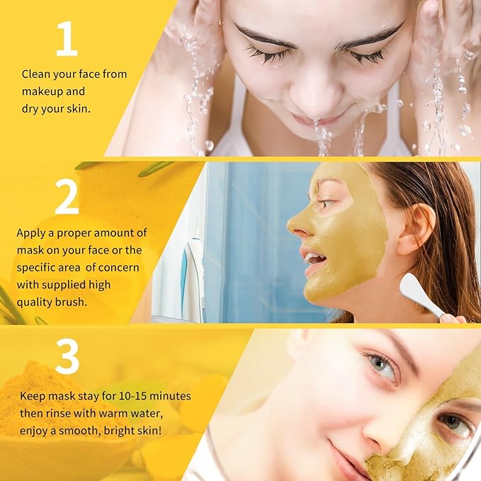 Hicream Turmeric Vitamin C Clay Mask with Kaolin Clay and Turmeric for Dark Spots, Dull Skin, Skincare Facial Mask for Controlling Oil and Refining Pores 5.29 Oz (yellow)