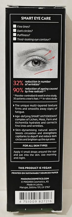 Madara Organic Skincare | SMART Anti-Fatigue Eye Rescue Cream - 15 ml, With a Smart Antioxidant Complex, Natural Aescin And Caffeine, 100% Natural Origin, Vegan, Ecocert Certified