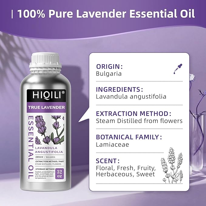 HIQILI 32 Fl Oz Lavender Essential Oil Pure, for Aromatherapy Diffuser, Hair, Includes Premium Dropper-32 Ounces