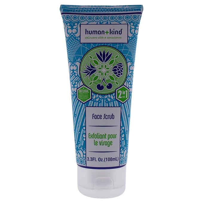 Human+Kind Face Scrub - Resurfacing, Brightening Facial Exfoliator for a Smooth, Fresh Complexion - Gentle, Renewing Formula for Sensitive Skin - With Soothing Oat Kernel and Cocoa Butter - 3.3 oz