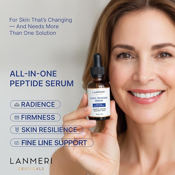 Lanmeri Total Package Serum – Multi-Peptide with GHK-Cu Copper Peptide & Matrixyl® 3000 – Fine Line & Wrinkle Support, Collagen & Barrier Repair – Hydrating Anti Aging Collagen Face Serum