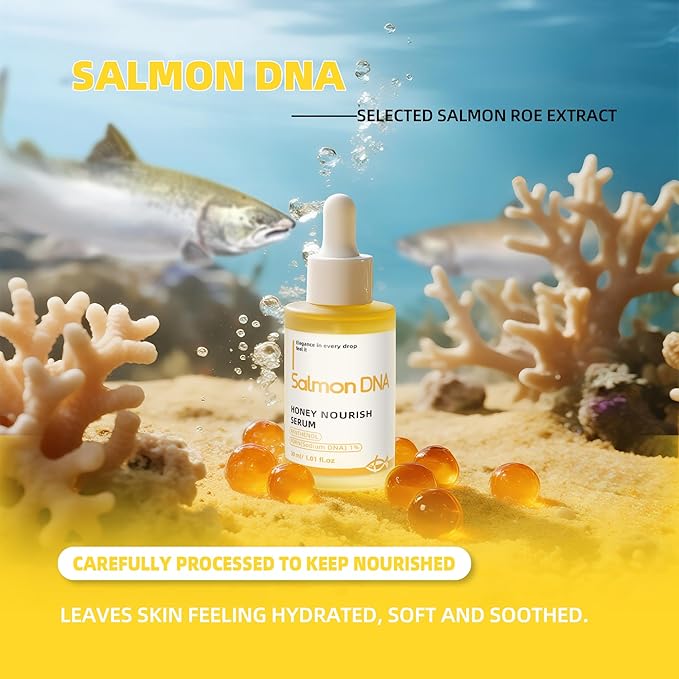 Salmon DNA PDRN Honey Nourish Serum with PDRN & Panthenol, Hydrating Face Serum for Soothing, Moisturizing, Calming, Revitalizing Skin,30ml / 1.01 fl.oz.
