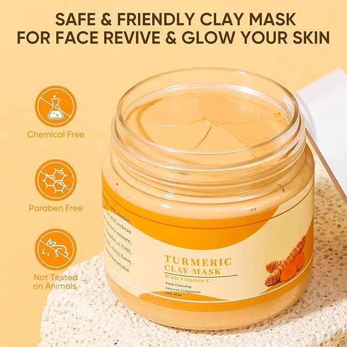 Clay Mud Face Mask for Women,Turmeric VC Dead Sea Mud Facial Mask Skincare,Deeping Cleansing,Oil Control,Hydrating Face Cleaning Clay Masks for All Skin Types (4.2OZ)