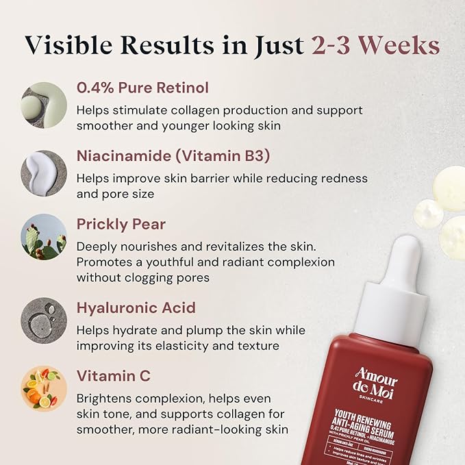 ADM Anti Aging Pure Retinol Serum For Face with Niacinamide - Resurfacing, softer, smoother-looking skin - Moisturizing Facial Skincare for Sensitive Skin - 1oz