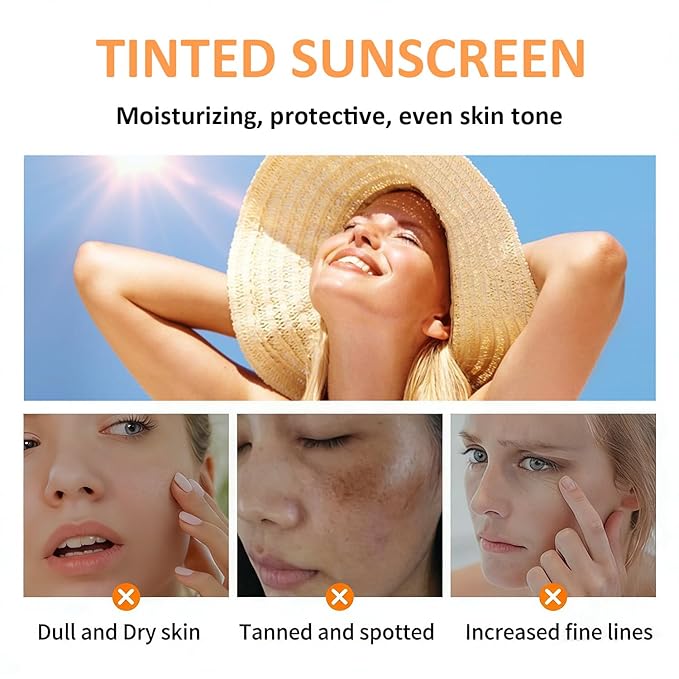 Tinted Mineral Face Sunscreen SPF 60, Tinted Moisturizer with SPF & Hyaluronic Acid, Mineral Sunscreen for Dry Sensitive Skin, Moisturizes and Protects, Ultra-Lightweight, Non-Greasy