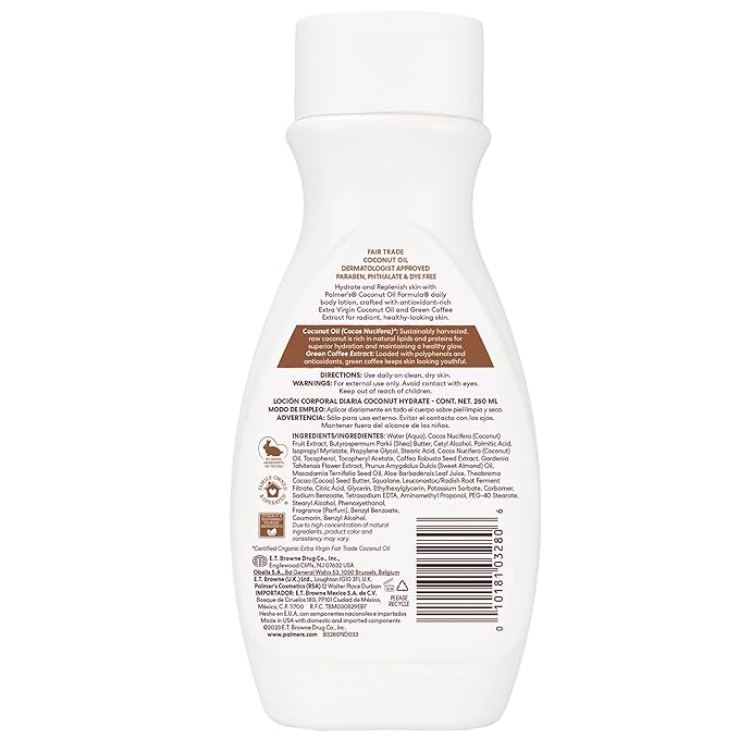 Palmer's Coconut Oil Formula Body Lotion for Dry Skin, Hand & Body Moisturizer with Green Coffee Extract & Vitamin E, Flip Cap Bottle, 8.5 Fl Oz (Pack of 1)