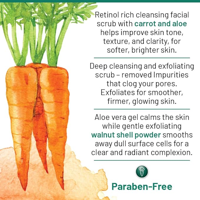 40 Carrots Carrot Aloe Facial Cleansing Facial Scrub - Helps Improve Skin Tone & Texture | Get Softer Radiant Looking Skin | Made in USA, Paraben & Cruelty Free (3oz)