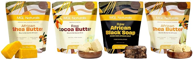 MGL Naturals Shea Butter Yellow Creamy 1 lb, African, Unrefined, and Raw. Nourish and moisturize skin and hair. Use alone or DIY recipes. From Ghana, West Africa. 16 oz pouch