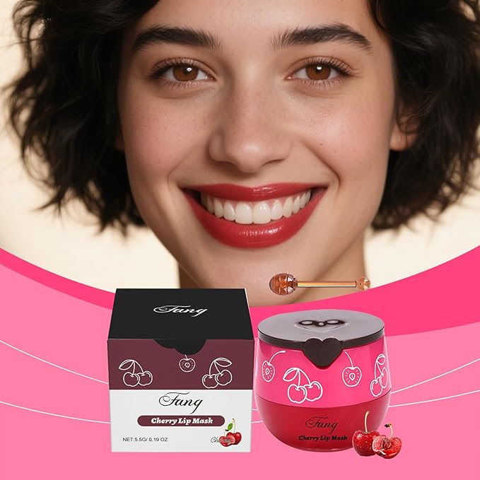 Lip Mask for Overnight Repair - Hydrating Lip Sleeping Mask with Vitamin E & Coconut Extract - Moisturizing Lip Balm Pack for Dry Lips, Non-Sticky Honeybalm Formula (Cherry)