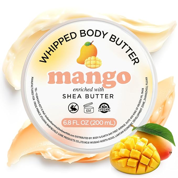Mango Whipped Shea Body Butter, Natural Whipped Shea Butter for Women Dry Skin, Gentle Hydration with Long Lasting Moisture 6.8 floz