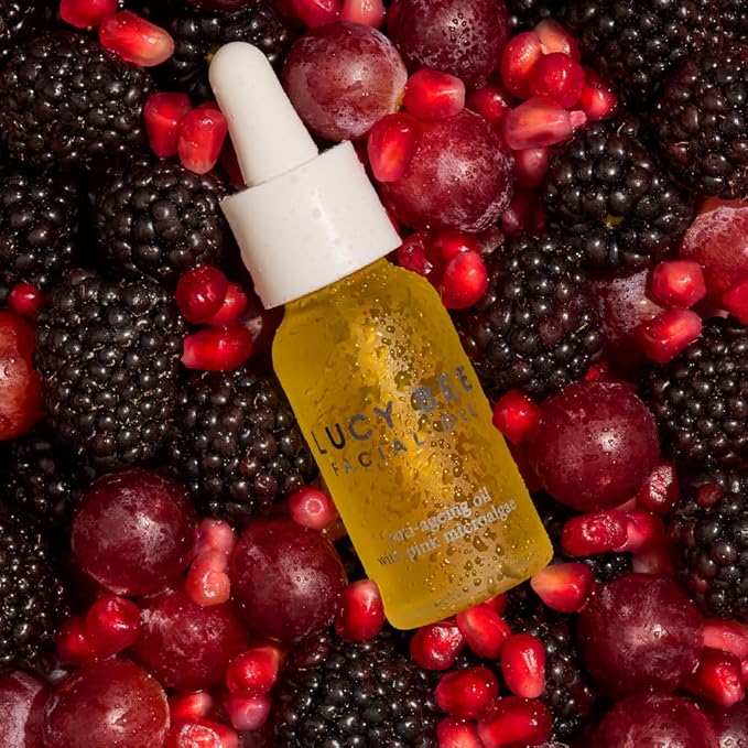 Lucy Bee Face Oil, Certified Organic, Antioxidant Rich Facial Oil, Pink Microalgae, Vitamin E & Squalane, Lightweight & Luxurious, Dermatologist Approved, Cruelty Free & Vegan, 0.6fl oz