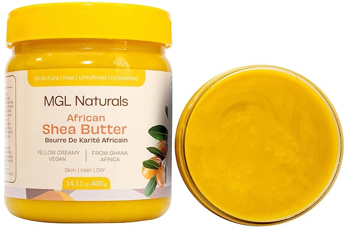 MGL Naturals Shea Butter Yellow Creamy 16oz, African, Unrefined, and Raw. Nourish and moisturize skin and hair. Use alone or DIY recipes. From Ghana, West Africa. (16 oz Jar)