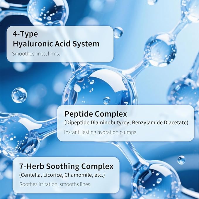 Cooling Plant-Powered Peptide Eye Serum - Quadruple Hyaluronic Acid Collagen Anti-Aging, Soothing Sensitive Under Eye Cream for Puffiness Dark Circles Fine Lines, with Roller Massage Ball, 0.34 fl oz
