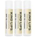 Kind Lips SPF 15 Organic Lemon Lip Balm 3 Pack – Natural Mineral SPF Lip Balm with Zinc Oxide Sunscreen – Beeswax Lip Care for Dry, Cracked Lips – Hypoallergenic, Petroleum Free, Non Toxic, Reef Safe