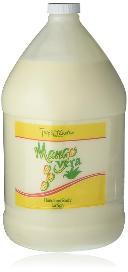 Triple Lanolin Mango Vera Soothing Lotion (1 Gallon) – Tropical Mango Scented Aloe & Lanolin Moisturizer for All Skin Types – Deeply Hydrating Hand and Body Lotion – Non-Greasy & Fast-Absorbing