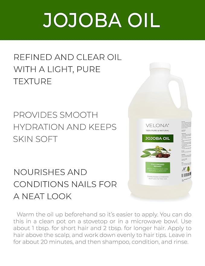 velona Jojoba Colorless Oil 1 Gallon / 128 Fl Oz | 100% Pure and Natural Carrier Oil | Clear, Refined, Cold Pressed | Moisturizing Face, Hair, Body and Skin Care | Use Today - Enjoy Results