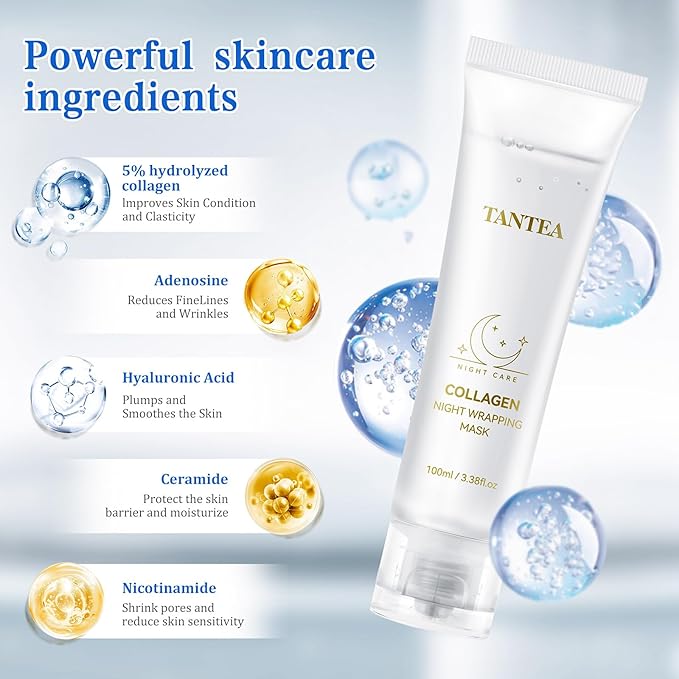 Tantea Collagen Night Wrapping Mask - Hydrating & Firming Overnight Face Mask for Pore Refinement, and Elasticity Boost - Gentle for All Skin Types - 100ml / 3.38fl oz