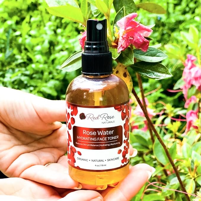Red Rose Naturals Rosewater Toner, 100% Natural Hydrating Rose Water for Hair and Face, Gentle Formula, Suitable Sensitive Skin, Alcohol Free 4 oz. Spray Bottle