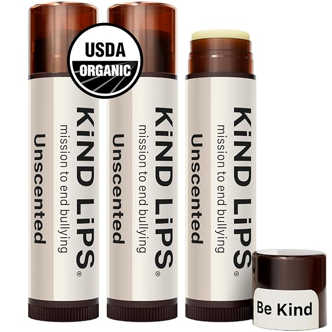 Kind Lips Unscented Lip Balm (3 Pack) – Fragrance Free, Organic & Hypoallergenic Lip Balm for Sensitive, Dry, Cracked Lips – Natural Beeswax Moisturizing Lip Repair