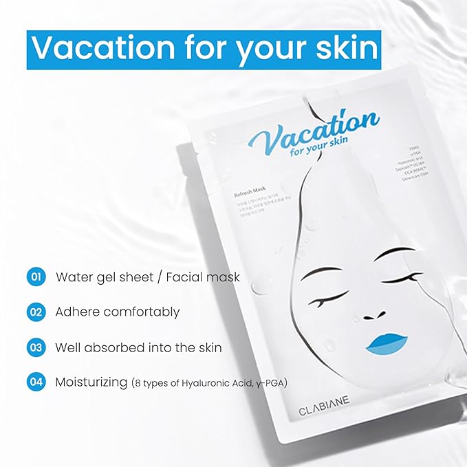Vacation for Your Skin PDRN Vegan Sheet Mask Pack, 5 Sheets – 100% Biodegradable Cellulose Hydrogel, Hydrating & Soothing Korean Face Mask for Moisture, Nutrition & Relaxing Fresh Scent