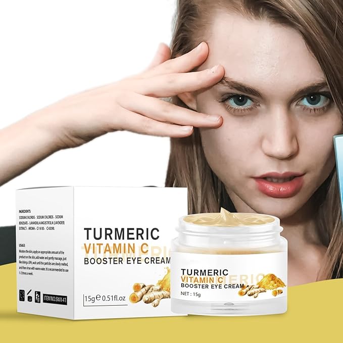Turmeric + Vitamin C Eye Cream, Turmeric Under Eye Cream for Dark Circles and Puffiness, Anti Aging Cream Correction for Puffy Eye Bags Fine Lines Dark Circles Wrinkles Eye Firming Even Skin Tone