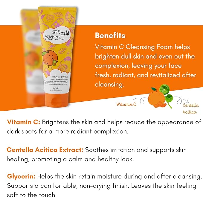 esfolio Vitamin C Cleansing Foam – Improving Face Wash for Glowing Skin, Deep Pore Cleanser with Antioxidants, Hydrating & Refreshing, Gentle Daily Skincare (5.29oz -150g)