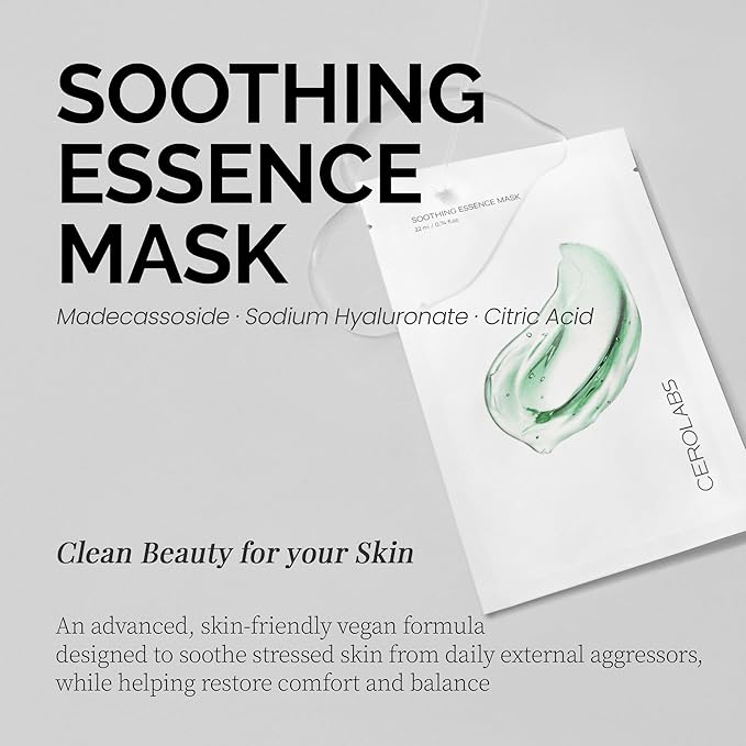 Soothing Essence Mask (1ea), Calming Hydrating Sheet Mask for Sensitive Skin, Korean Skincare Facial Mask for Smooth & Healthy Skin, Clean Beauty, Vegan