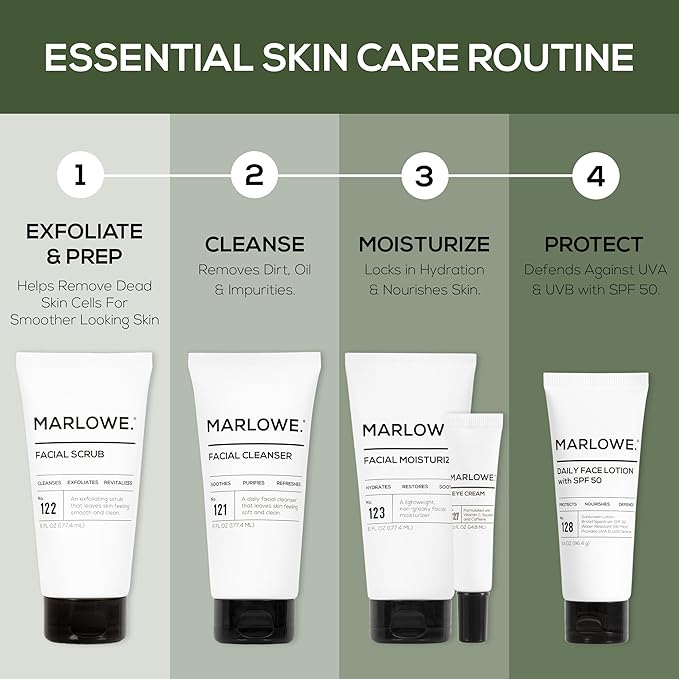 MARLOWE. Facial Scrub for Men, 6 oz, Exfoliating & Refreshing Gentle Face Exfoliator, Cleanses, Smooths, Revitalizes Skin, Clean Vegan Formula with Apricot Seed Powder & Pumice, Fresh Sage & Fir Scent