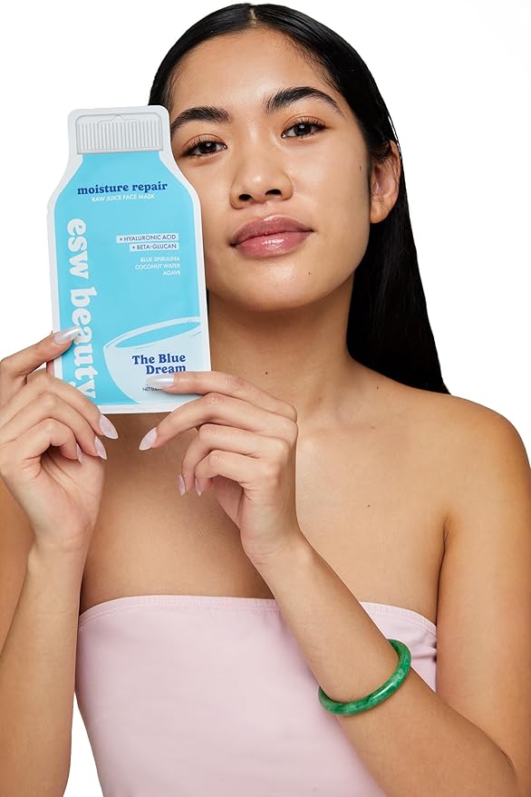ESW Beauty The Blue Dream - Moisture Repair Raw Juice Face Mask - Hydrating with Blue Spirulina, Coconut Water & Agave for Dry, Sensitive Skin - Replenishes & Fights Aging