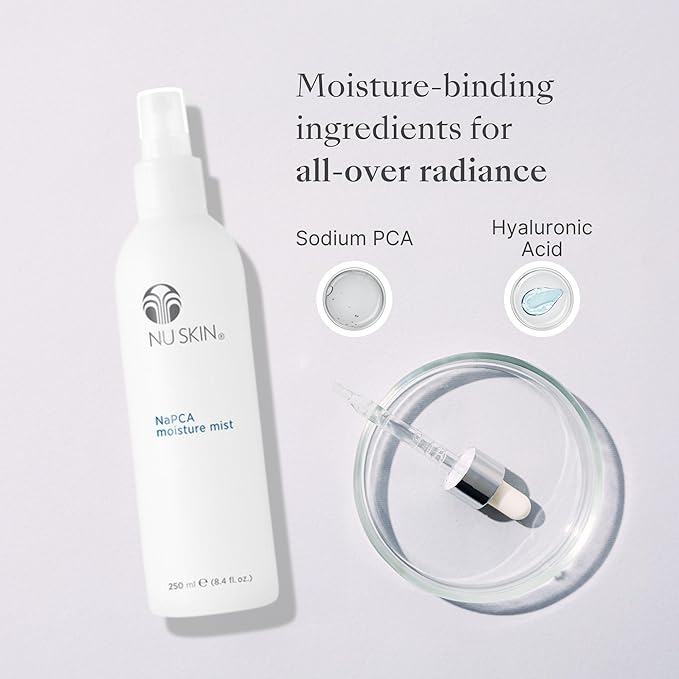 Nu Skin NaPCA Moisture Mist | Revitalizing Moisturizer & Cooling Mist with Hyaluronic Acid | Hydrating Spray for Face, Body & Hair | Sodium PCA for All Skin Types | 8.4 fl. oz. | 1 Pack