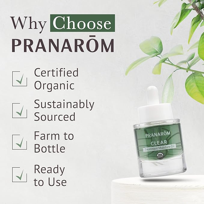 Pranarom - Clear Treatment Moisture Oil 1oz - For Oily & Blemish-Prone Skin - Hydrating Facial Oil - Balances Skin - Includes Organic Essential Oils