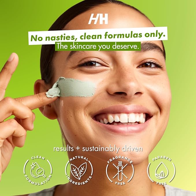 Handmade Heroes Green Tea EGCG Clay Mask – Facial Treatment Mask for Pore Minimizing, Oil Control & Calming. Detoxifying Clay Mask for Blemish Prone Skin