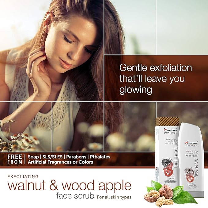 Himalaya Botanique Exfoliating Walnut & Wood Apple Face Scrub for All Skin Types, Free from Parabens, SLS and Phthalates, Facial Scrub with Ginger and Basil, 5.07 oz/150 ml (1 PACK)