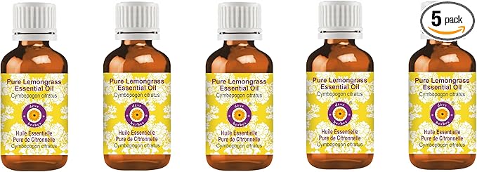 dève herbes Pure Lemongrass Essential Oil (Cymbopogon citratus) Steam Distilled (Pack of Five) 100ml X 5 (16.9 oz)