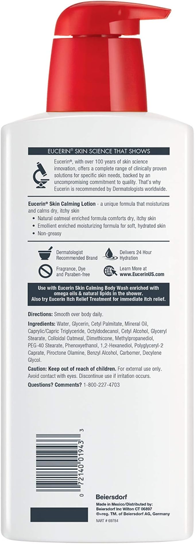 Eucerin Skin Calming Lotion - Full Body Lotion for Dry, Itchy Skin, Natural Oatmeal Enriched - 16.9 fl. oz Pump Bottle