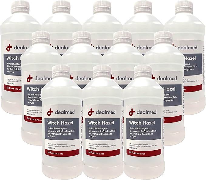 Dealmed Witch Hazel, 16 oz. | Natural Astringent Cleans and Refreshes Skin | No Artificial Fragrance or Dyes (Case of 12)