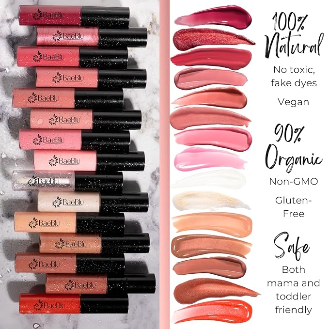 BaeBlu Organic Vegan Lip Gloss, 100% Natural Non-Toxic Moisturizing Ingredients, Jasmine
