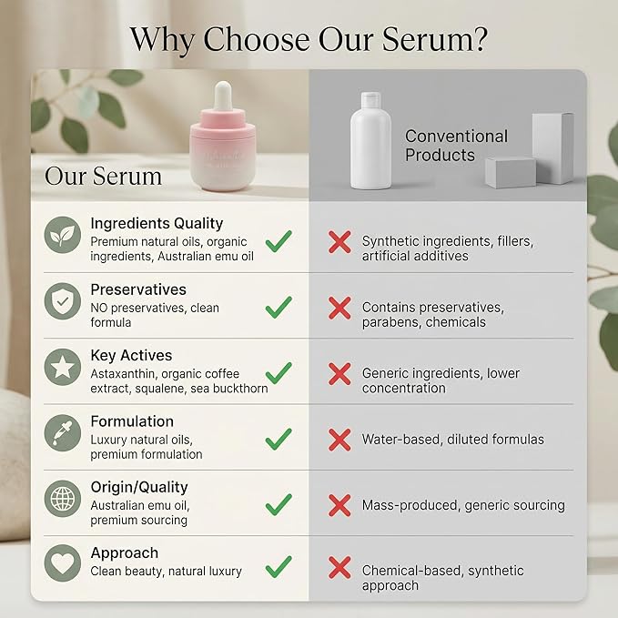 Astaxanthin Under Eye Serum with EMU oil - 0.67 fl. oz./ 20 mL | Emu oil serum | Powerful antioxidant astaxanthin | Sea Buckthorn, Squalane, Aloe Vera, Coffee |Preservative free | 100% Natural